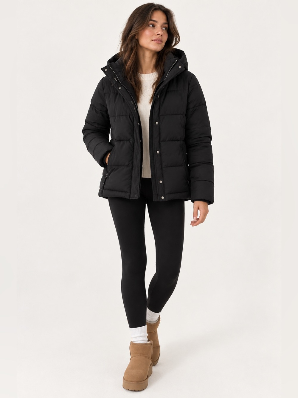 Abercrombie & Fitch Ultra Mid Puffer Jacket Black Hooded Winter Coat